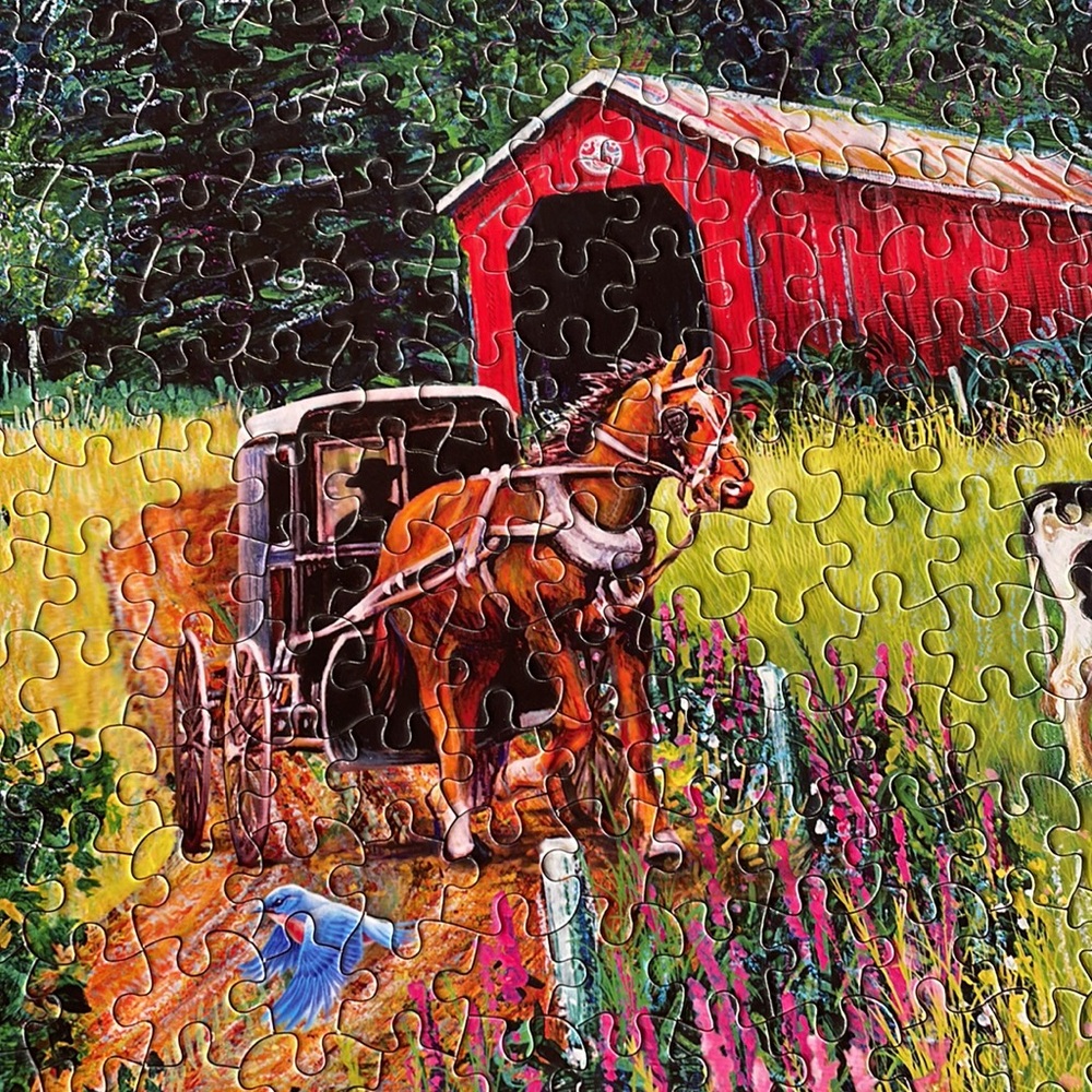 KI Puzzles Covered Bridge & Buggy the art of J. Charles. 1000 Pieces. EUC - Picture 4 of 12
